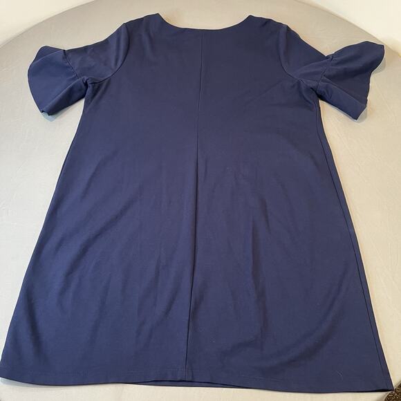 Chicos Shirt Dress Womens 3 Dark Blue Short Ruffle Sleeves Stretch Knee Length - Picture 3 of 8
